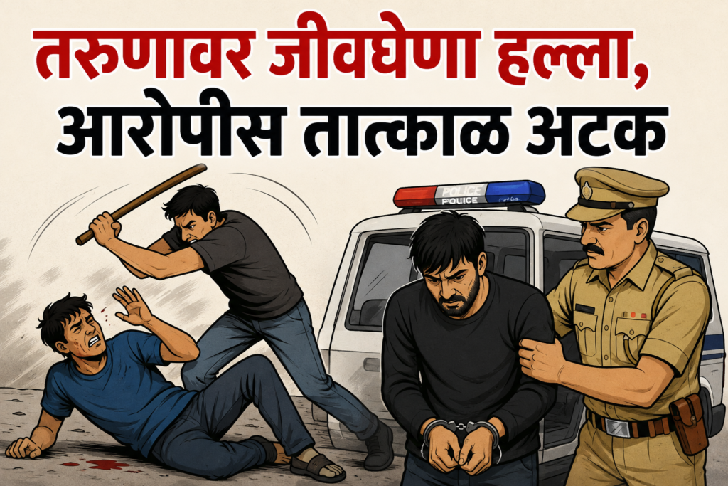 साकेगाव येथे तरुणावर जीवघेणा हल्ला, आरोपीस तात्काळ अटक
