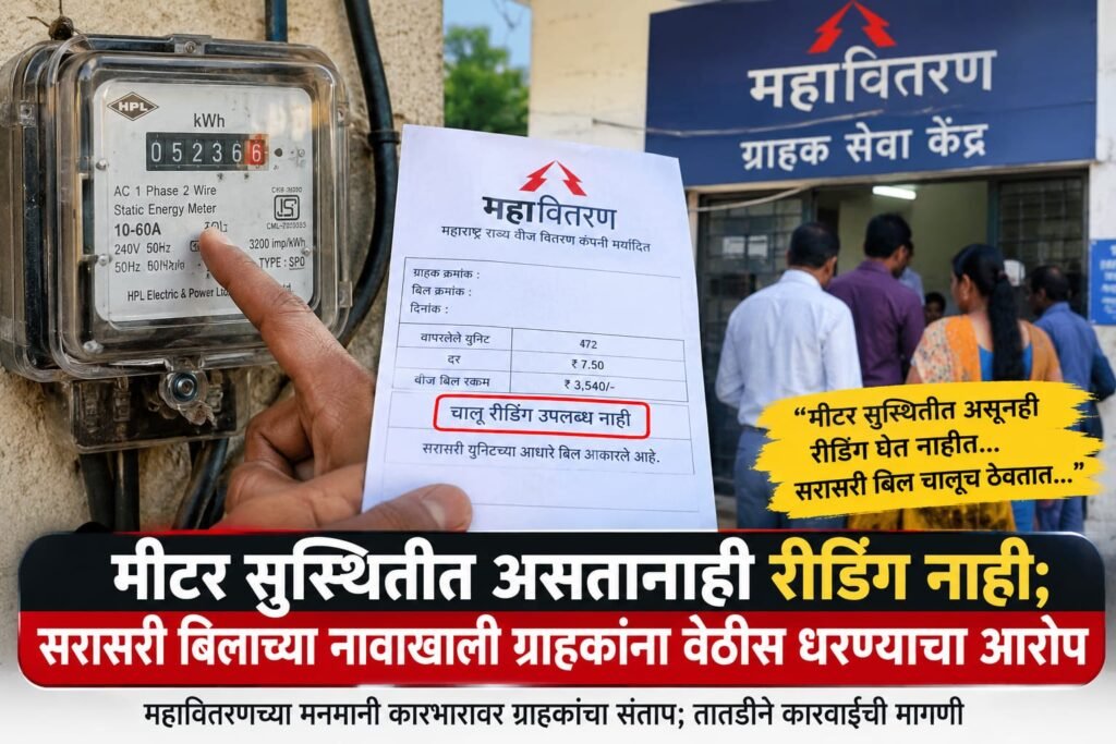 मीटर सुस्थितीत असतानाही रीडिंग नाही; सरासरी बिलाच्या नावाखाली ग्राहकांना वेठीस धरण्याचा आरोप…